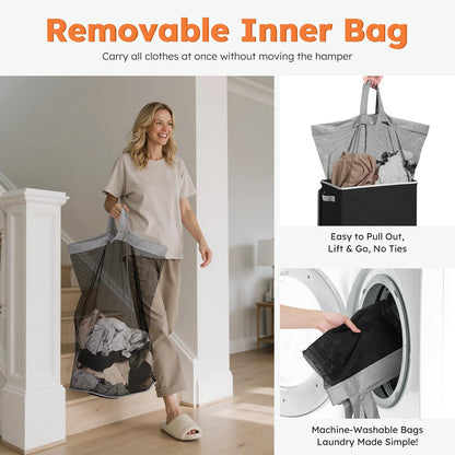 100L Laundry Hamper with Lid, Large Collapsible Laundry Basket
