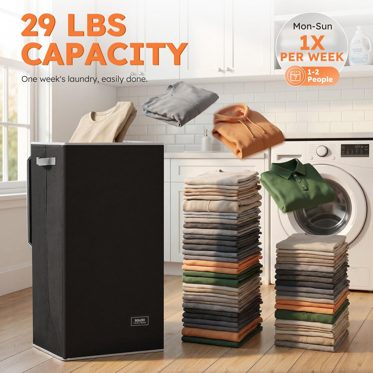 100L Laundry Hamper with Lid, Large Collapsible Laundry Basket