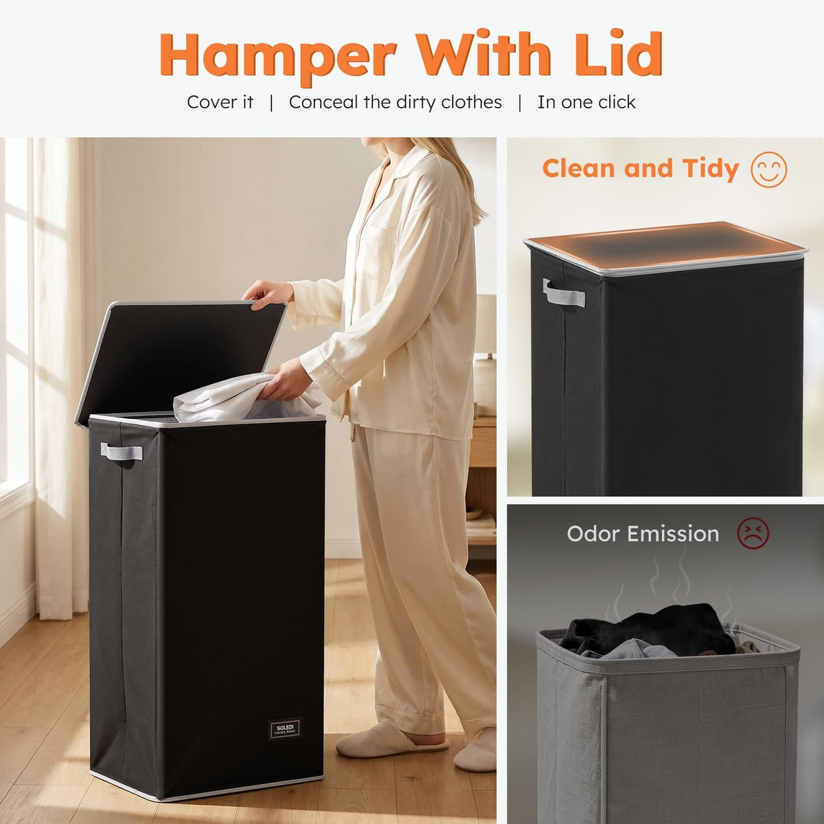 100L Laundry Hamper with Lid, Large Collapsible Laundry Basket
