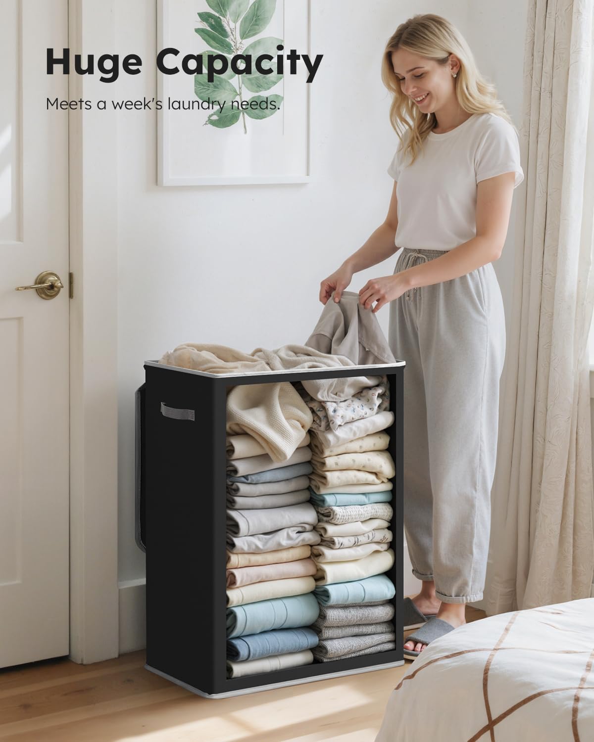 100L Laundry Hamper with Lid, Large Collapsible Laundry Basket