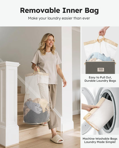 100L Laundry Hamper with Lid, Large Collapsible Laundry Basket
