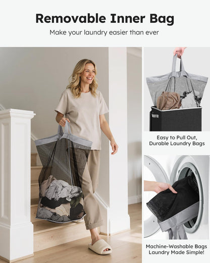 100L Laundry Hamper with Lid, Large Collapsible Laundry Basket