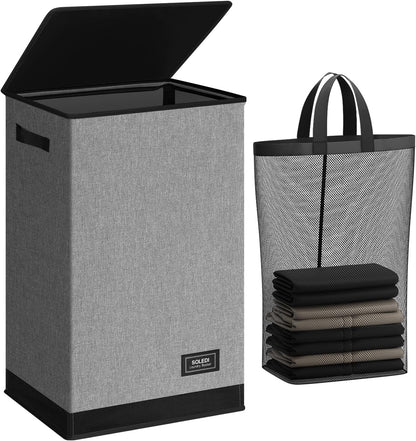 100L Laundry Hamper with Lid, Large Collapsible Laundry Basket