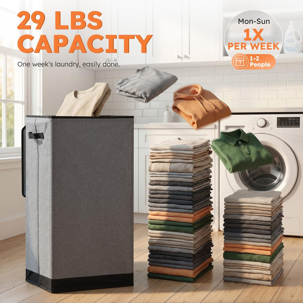 100L Laundry Hamper with Lid, Large Collapsible Laundry Basket