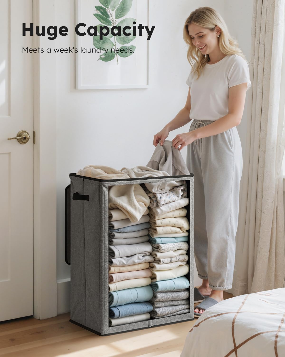 100L Laundry Hamper with Lid, Large Collapsible Laundry Basket
