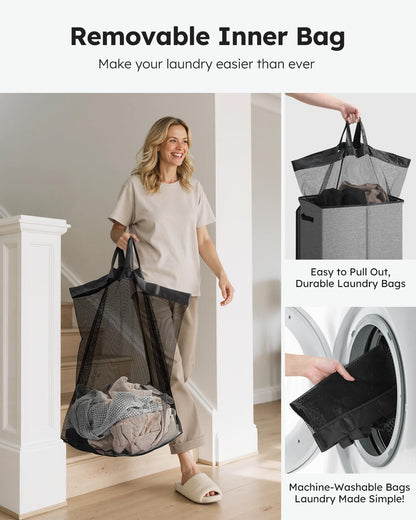 100L Laundry Hamper with Lid, Large Collapsible Laundry Basket