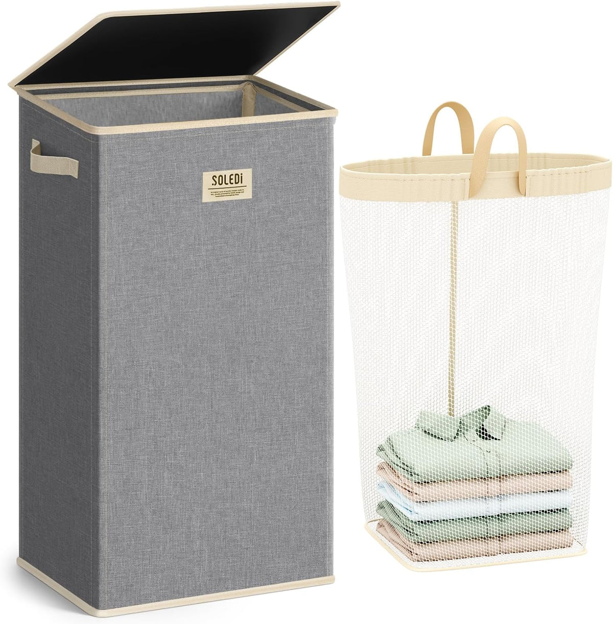 100L Laundry Hamper with Lid, Large Collapsible Laundry Basket