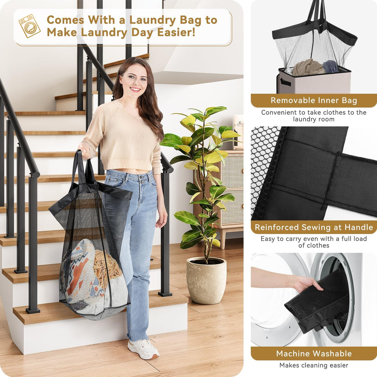 100L Laundry Hamper with Lid, Large Collapsible Laundry Basket