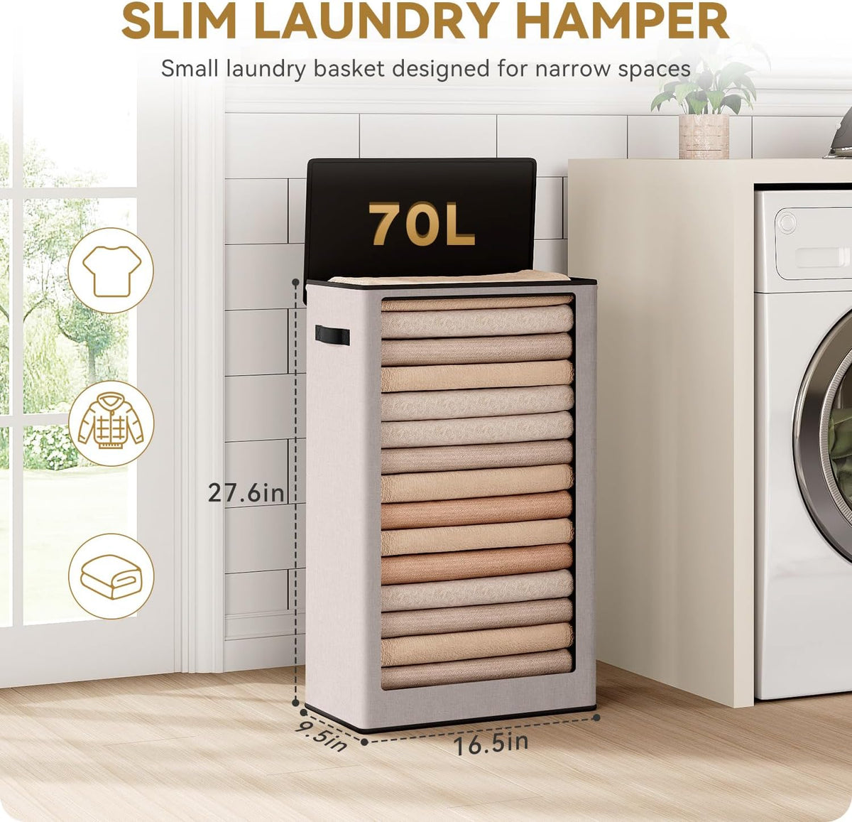 100L Laundry Hamper with Lid, Large Collapsible Laundry Basket