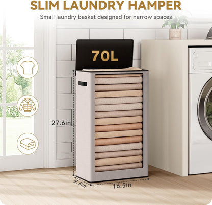100L Laundry Hamper with Lid, Large Collapsible Laundry Basket