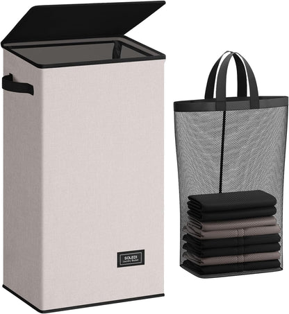 100L Laundry Hamper with Lid, Large Collapsible Laundry Basket