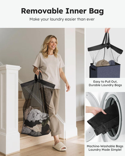 100L Laundry Hamper with Lid, Large Collapsible Laundry Basket