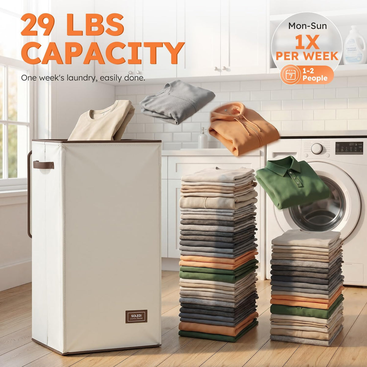100L Laundry Hamper with Lid, Large Collapsible Laundry Basket