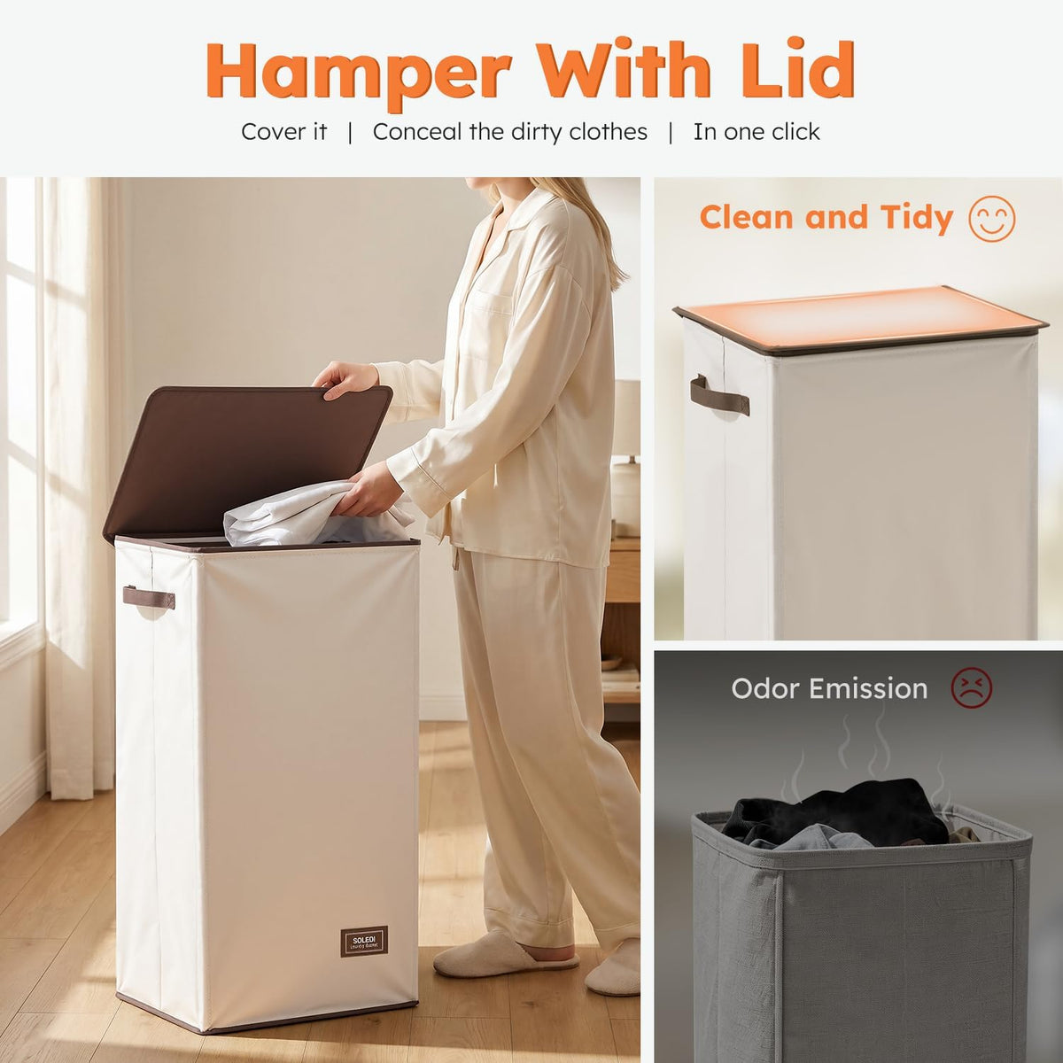 100L Laundry Hamper with Lid, Large Collapsible Laundry Basket