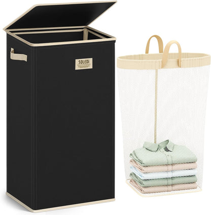 100L Laundry Hamper with Lid, Large Collapsible Laundry Basket