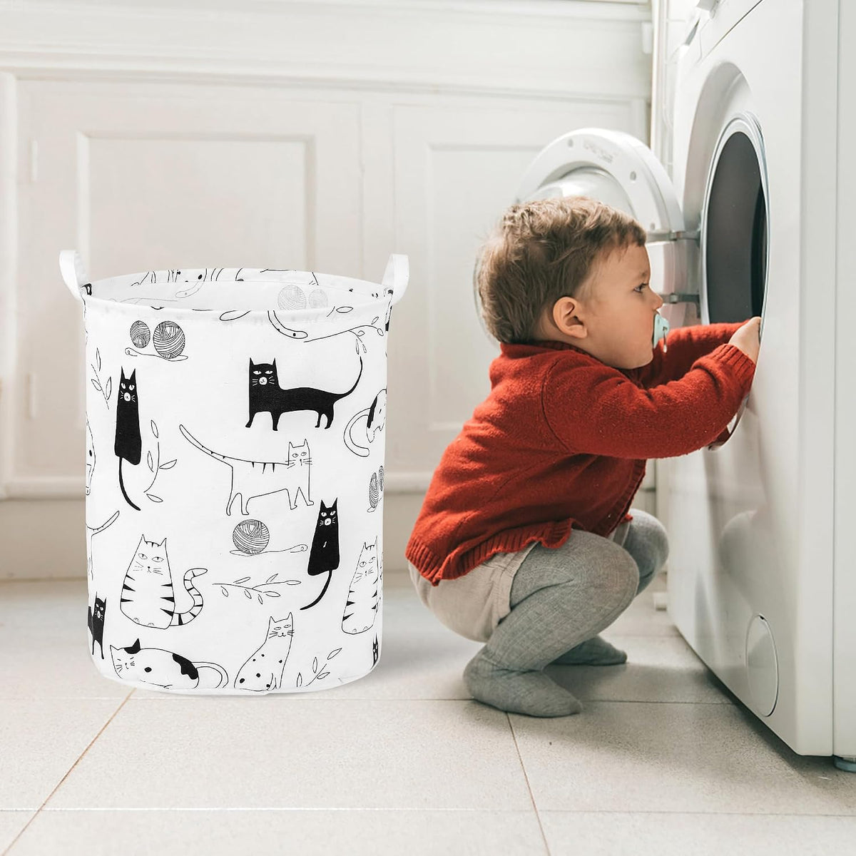 Large Foldable Laundry Basket Hamper Holder Portable Tall Collapsible Laundry Hamper Nusery Storage Basket Bin with Handles, Canvas & Waterproof lining for Household Items (Floral Pink)