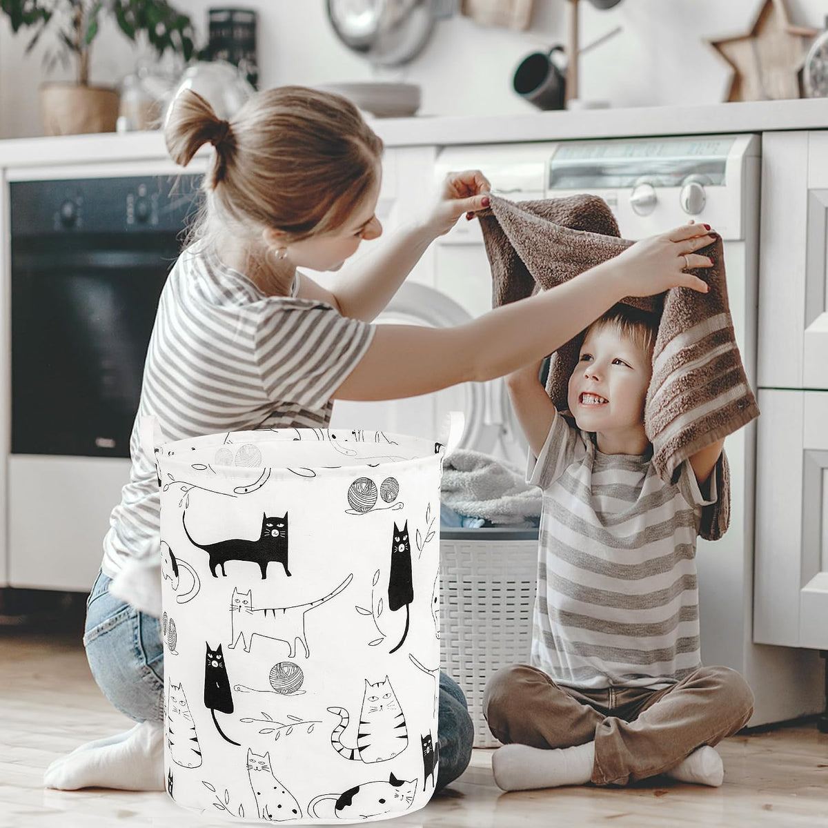 Large Foldable Laundry Basket Hamper Holder Portable Tall Collapsible Laundry Hamper Nusery Storage Basket Bin with Handles, Canvas & Waterproof lining for Household Items (Floral Pink)