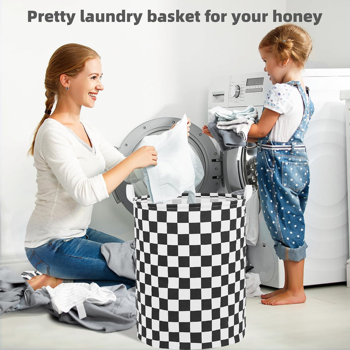 Large Foldable Laundry Basket Hamper Holder Portable Tall Collapsible Laundry Hamper Nusery Storage Basket Bin with Handles, Canvas & Waterproof lining for Household Items (Floral Pink)