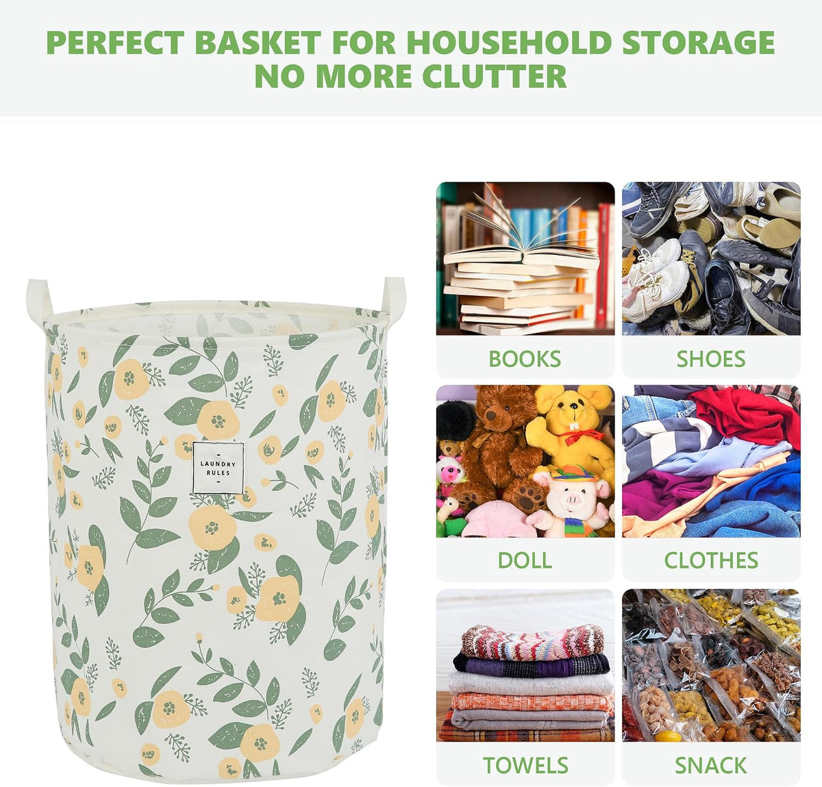 Large Foldable Laundry Basket Hamper Holder Portable Tall Collapsible Laundry Hamper Nusery Storage Basket Bin with Handles, Canvas & Waterproof lining for Household Items (Floral Pink)