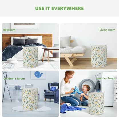 Large Foldable Laundry Basket Hamper Holder Portable Tall Collapsible Laundry Hamper Nusery Storage Basket Bin with Handles, Canvas & Waterproof lining for Household Items (Floral Pink)