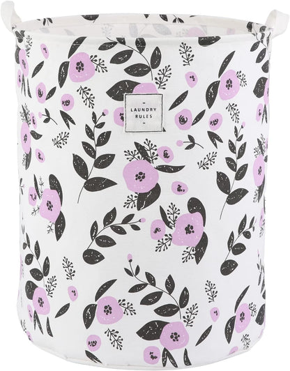 Large Foldable Laundry Basket Hamper Holder Portable Tall Collapsible Laundry Hamper Nusery Storage Basket Bin with Handles, Canvas & Waterproof lining for Household Items (Floral Pink)