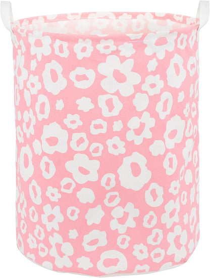Large Foldable Laundry Basket Hamper Holder Portable Tall Collapsible Laundry Hamper Nusery Storage Basket Bin with Handles, Canvas & Waterproof lining for Household Items (Floral Pink)