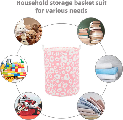 Large Foldable Laundry Basket Hamper Holder Portable Tall Collapsible Laundry Hamper Nusery Storage Basket Bin with Handles, Canvas & Waterproof lining for Household Items (Floral Pink)