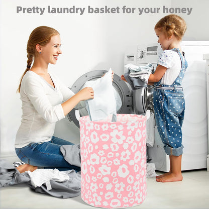 Large Foldable Laundry Basket Hamper Holder Portable Tall Collapsible Laundry Hamper Nusery Storage Basket Bin with Handles, Canvas & Waterproof lining for Household Items (Floral Pink)