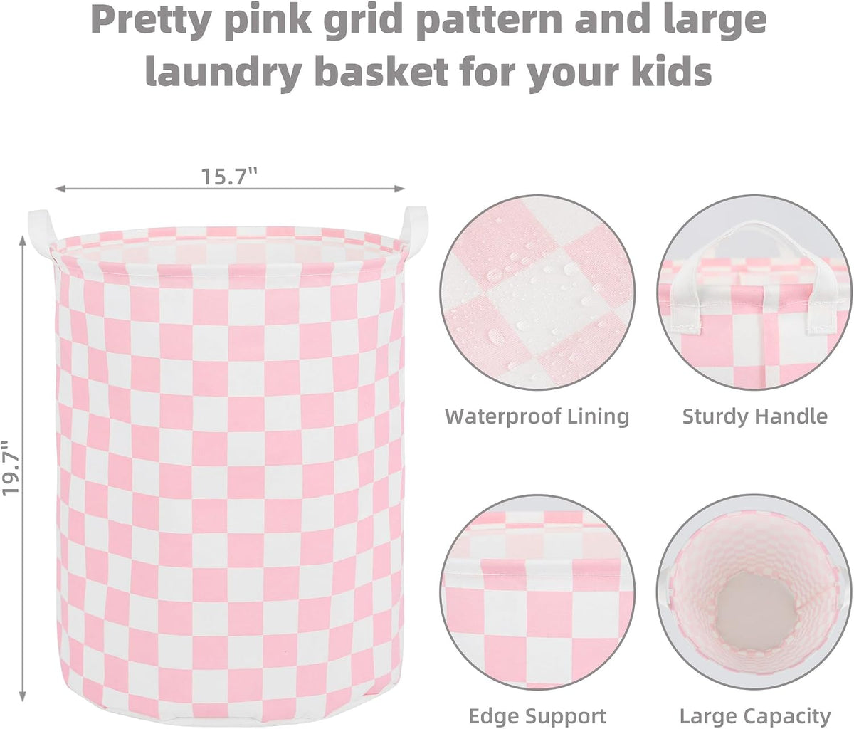 Large Foldable Laundry Basket Hamper Holder Portable Tall Collapsible Laundry Hamper Nusery Storage Basket Bin with Handles, Canvas & Waterproof lining for Household Items (Floral Pink)