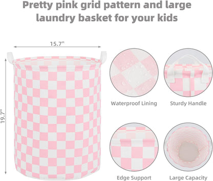 Large Foldable Laundry Basket Hamper Holder Portable Tall Collapsible Laundry Hamper Nusery Storage Basket Bin with Handles, Canvas & Waterproof lining for Household Items (Floral Pink)