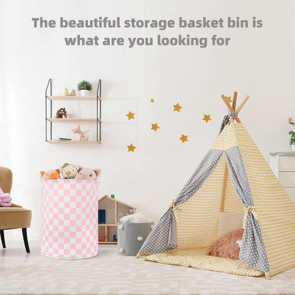 Large Foldable Laundry Basket Hamper Holder Portable Tall Collapsible Laundry Hamper Nusery Storage Basket Bin with Handles, Canvas & Waterproof lining for Household Items (Floral Pink)