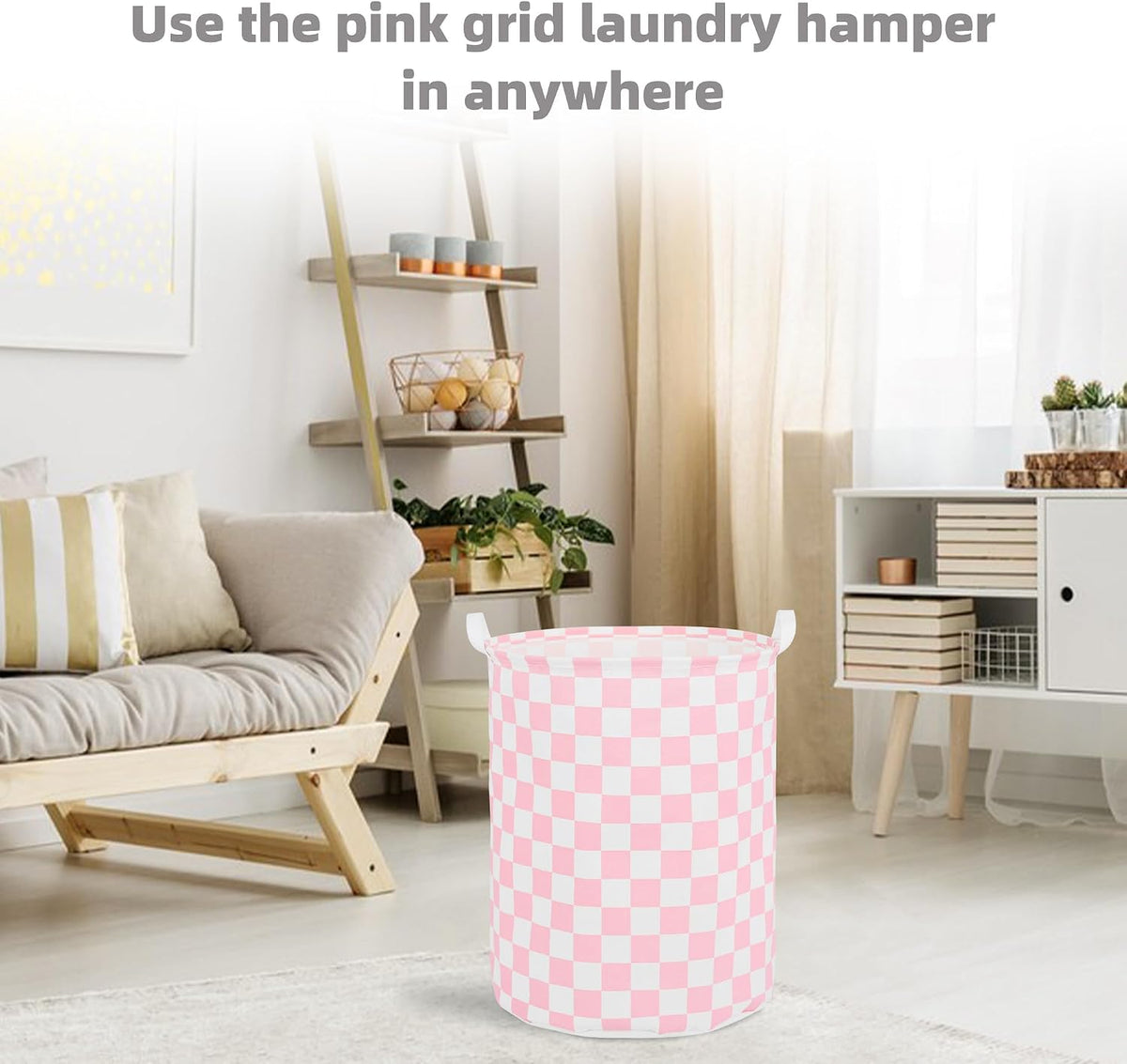 Large Foldable Laundry Basket Hamper Holder Portable Tall Collapsible Laundry Hamper Nusery Storage Basket Bin with Handles, Canvas & Waterproof lining for Household Items (Floral Pink)