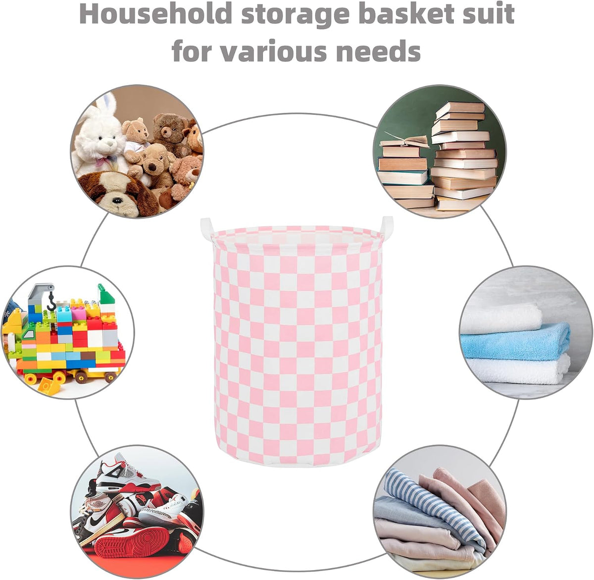 Large Foldable Laundry Basket Hamper Holder Portable Tall Collapsible Laundry Hamper Nusery Storage Basket Bin with Handles, Canvas & Waterproof lining for Household Items (Floral Pink)