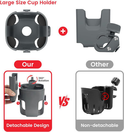 Stroller Cup Holder Attachment with Phone Holder Grey