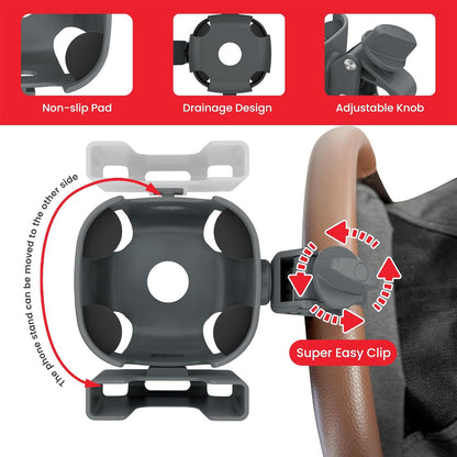 Stroller Cup Holder Attachment with Phone Holder Grey
