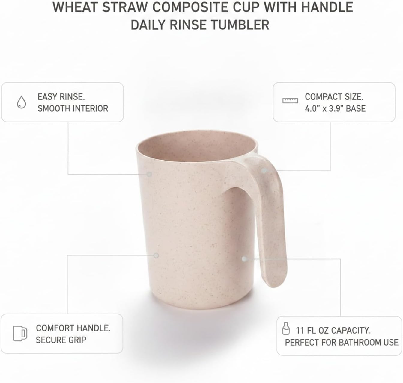 1 Pack Wheat Straw Tumbler with Handle, 11 fl oz Compact Drinking Cup for Bathroom Sink and Office Desk Use