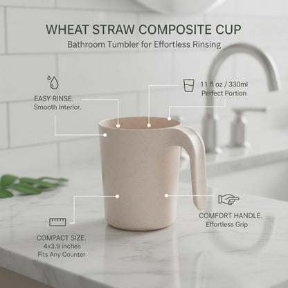 1 Pack Wheat Straw Tumbler with Handle, 11 fl oz Compact Drinking Cup for Bathroom Sink and Office Desk Use