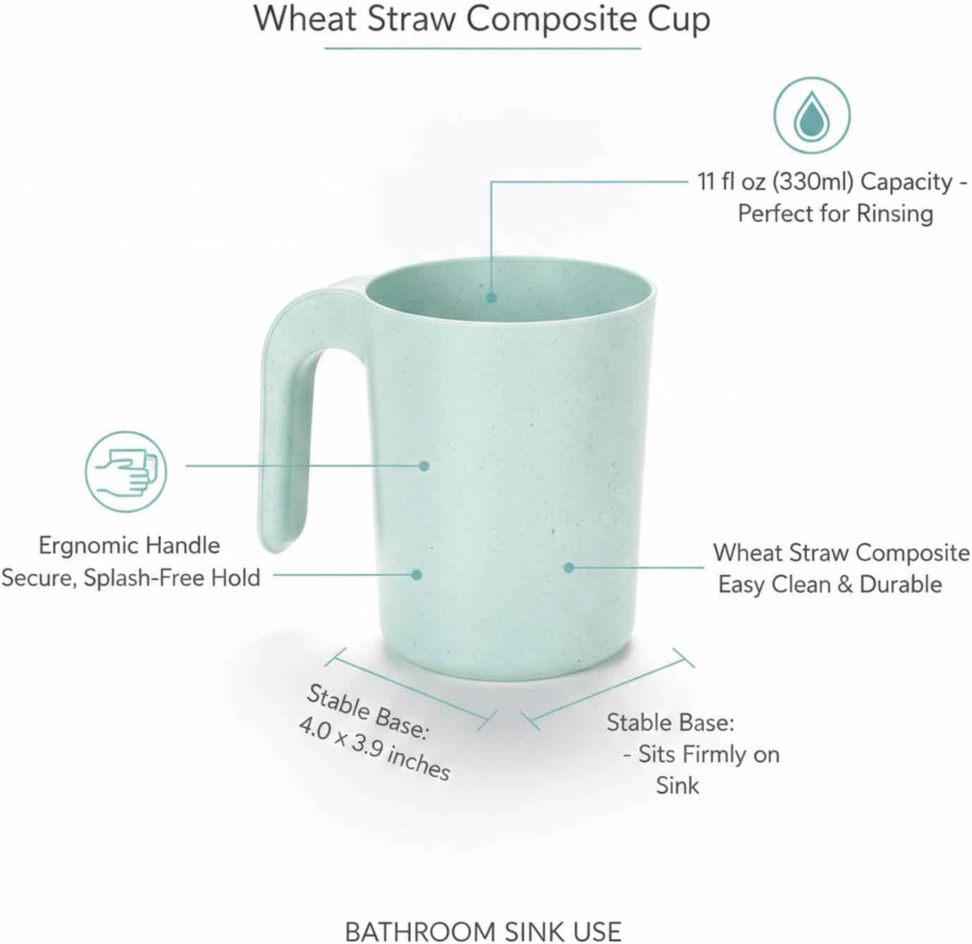 1 Pack Wheat Straw Tumbler with Handle, 11 fl oz Compact Drinking Cup for Bathroom Sink and Office Desk Use