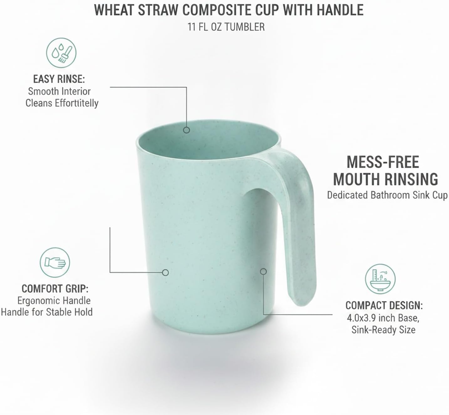 1 Pack Wheat Straw Tumbler with Handle, 11 fl oz Compact Drinking Cup for Bathroom Sink and Office Desk Use