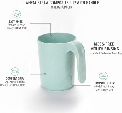 1 Pack Wheat Straw Tumbler with Handle, 11 fl oz Compact Drinking Cup for Bathroom Sink and Office Desk Use
