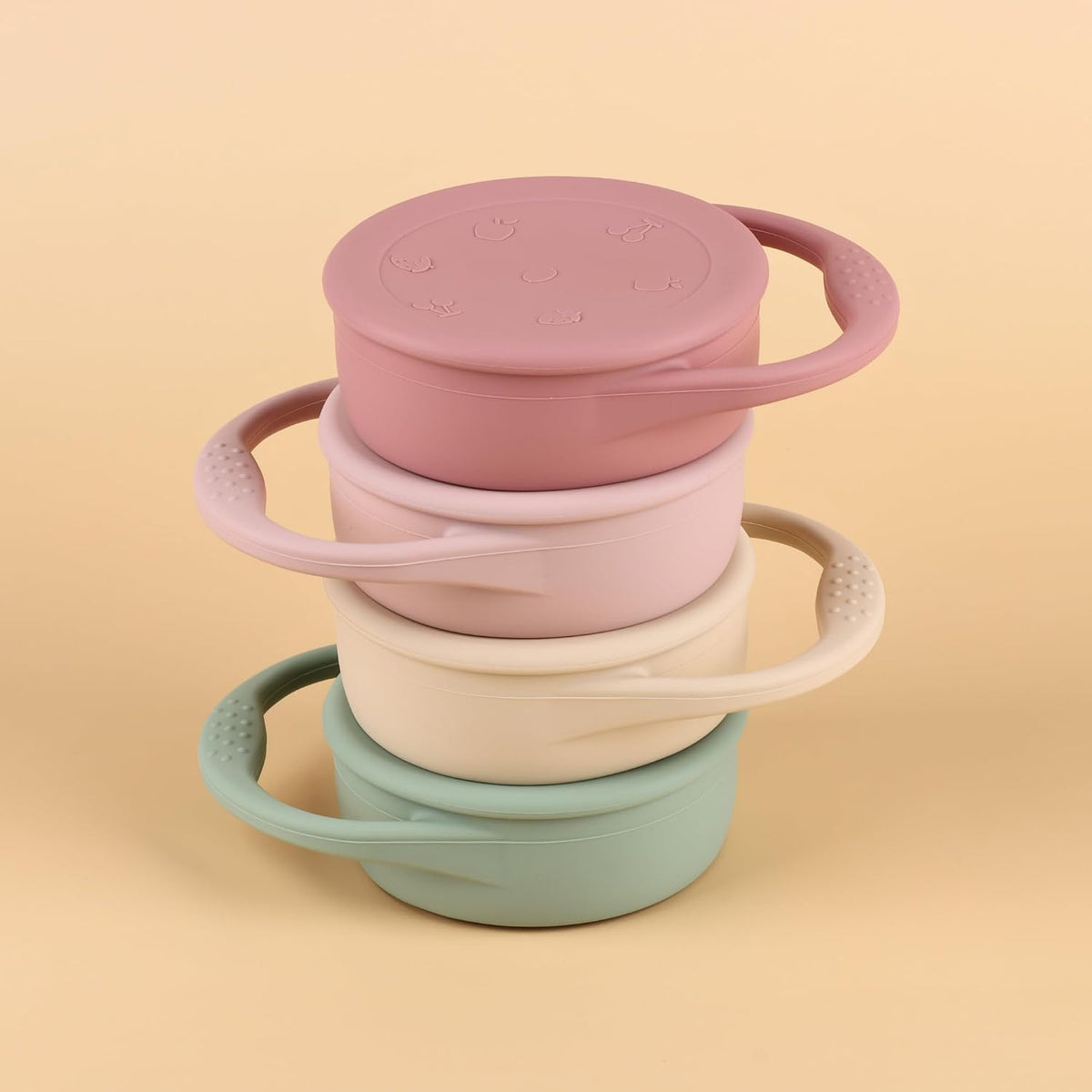 Snack Containers, Silicone Snack Cups for 6-12 Months Toddlers - Pack of 2 Food Grade Silicone Snack Cups with Grip Handle for Baby Led Weaning, Unbreakable (Color 2)