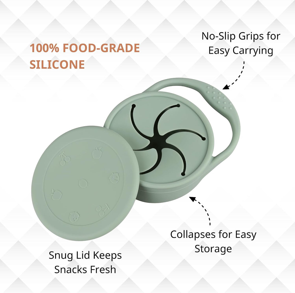 Snack Containers, Silicone Snack Cups for 6-12 Months Toddlers - Pack of 2 Food Grade Silicone Snack Cups with Grip Handle for Baby Led Weaning, Unbreakable (Color 2)