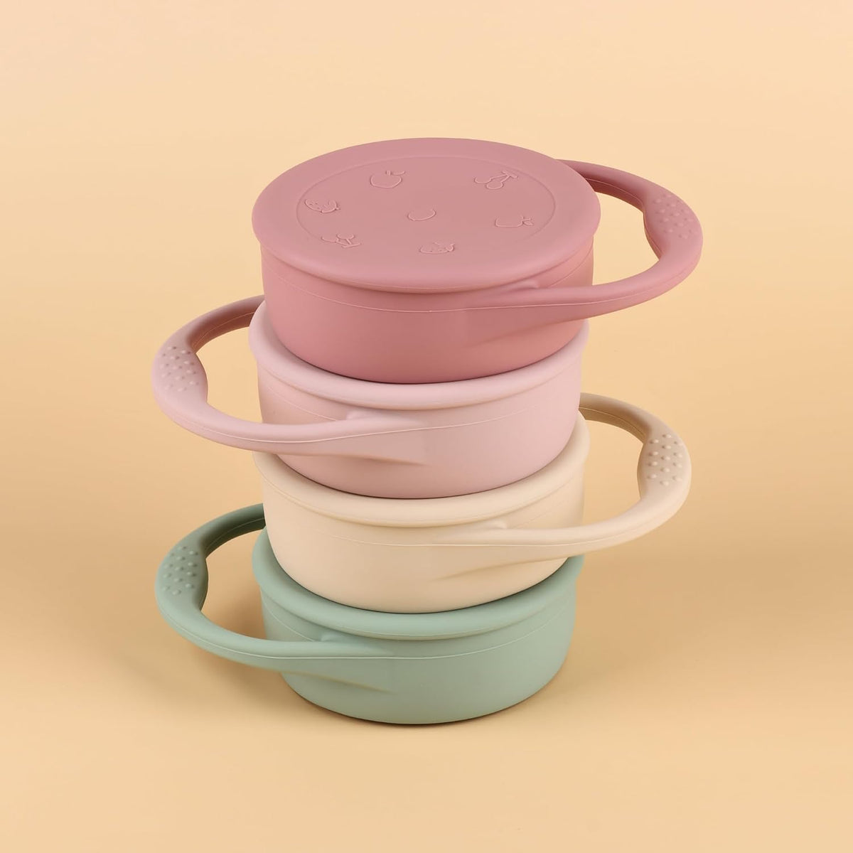 Snack Containers, Silicone Snack Cups for 6-12 Months Toddlers - Pack of 2 Food Grade Silicone Snack Cups with Grip Handle for Baby Led Weaning, Unbreakable (Color 2)