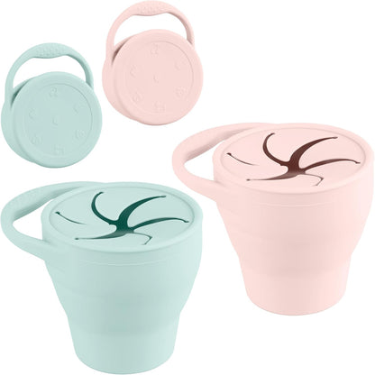 Snack Containers, Silicone Snack Cups for 6-12 Months Toddlers - Pack of 2 Food Grade Silicone Snack Cups with Grip Handle for Baby Led Weaning, Unbreakable (Color 2)