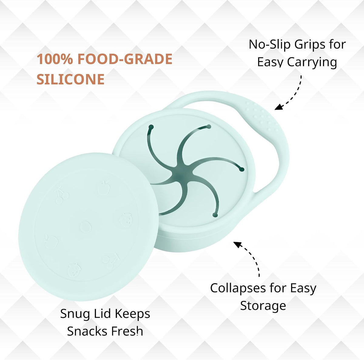 Snack Containers, Silicone Snack Cups for 6-12 Months Toddlers - Pack of 2 Food Grade Silicone Snack Cups with Grip Handle for Baby Led Weaning, Unbreakable (Color 2)