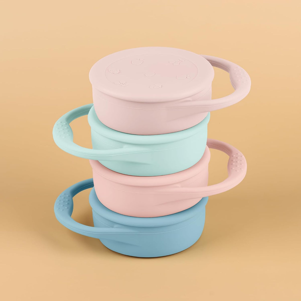 Snack Containers, Silicone Snack Cups for 6-12 Months Toddlers - Pack of 2 Food Grade Silicone Snack Cups with Grip Handle for Baby Led Weaning, Unbreakable (Color 2)