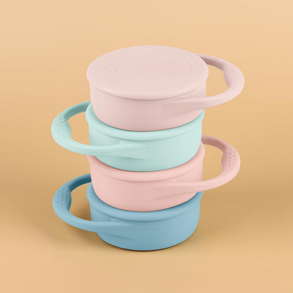Snack Containers, Silicone Snack Cups for 6-12 Months Toddlers - Pack of 2 Food Grade Silicone Snack Cups with Grip Handle for Baby Led Weaning, Unbreakable (Color 2)