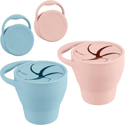 Snack Containers, Silicone Snack Cups for 6-12 Months Toddlers - Pack of 2 Food Grade Silicone Snack Cups with Grip Handle for Baby Led Weaning, Unbreakable (Color 2)