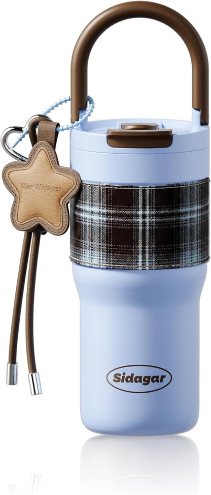 25oz Insulated Tumbler Ceramic Stainless Steel Water Bottle, Blue | Ceramic Lined Water Bottle With Lid and Straw, Leak Proof for Hot and Cold, Portable Travel Coffee Cup for Women
