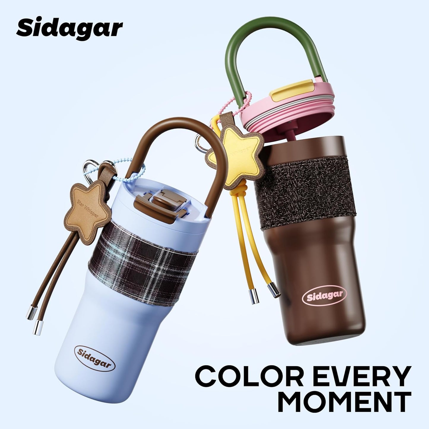 25oz Insulated Tumbler Ceramic Stainless Steel Water Bottle, Blue | Ceramic Lined Water Bottle With Lid and Straw, Leak Proof for Hot and Cold, Portable Travel Coffee Cup for Women